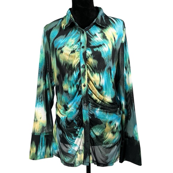 Future Collective Multicolor Mesh Shirt Sheer Button Down Long Sleeve Shirt - Picture 1 of 17